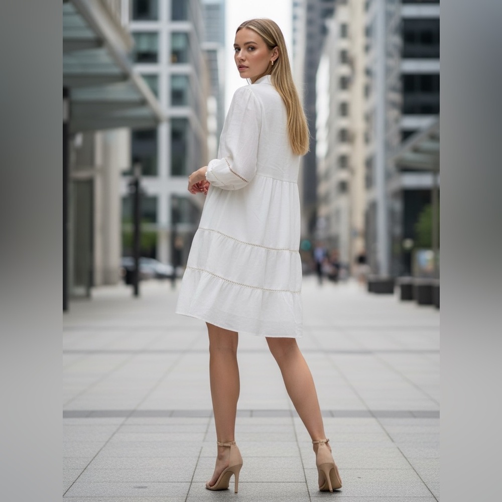 Taylor Linen Blend Tiered Long Sleeve Dress 🤍